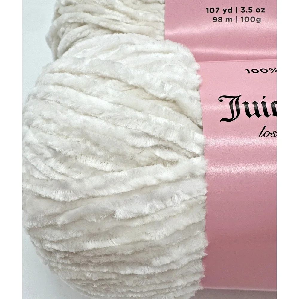 JUICY COUTURE 2-Skein-Lot Luxe Velour Yarn Angel Off-White Discontinued Joann 5B